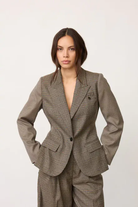Hovedbilde Veya Check Fitted Blazer, Brown