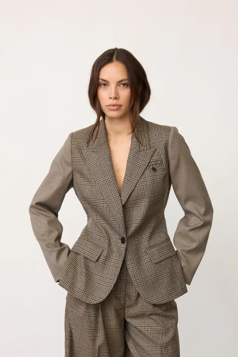 Veya Check Fitted Blazer, Brown