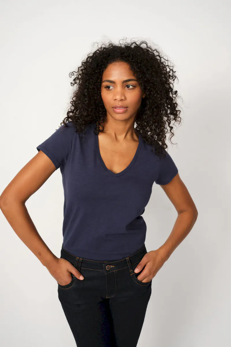 Arden Organic V-Neck Tee, Navy