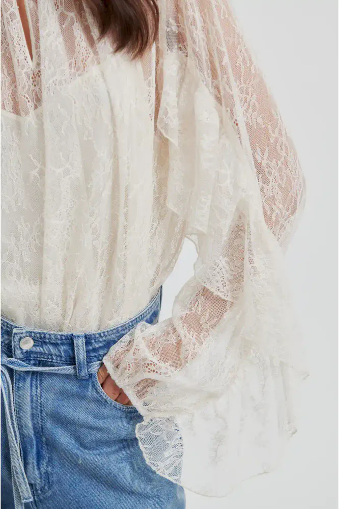 Sybell Lace Blouse, Soft Beige