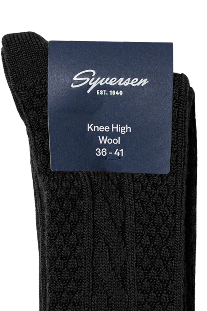Wool Cable Knee-High, Black