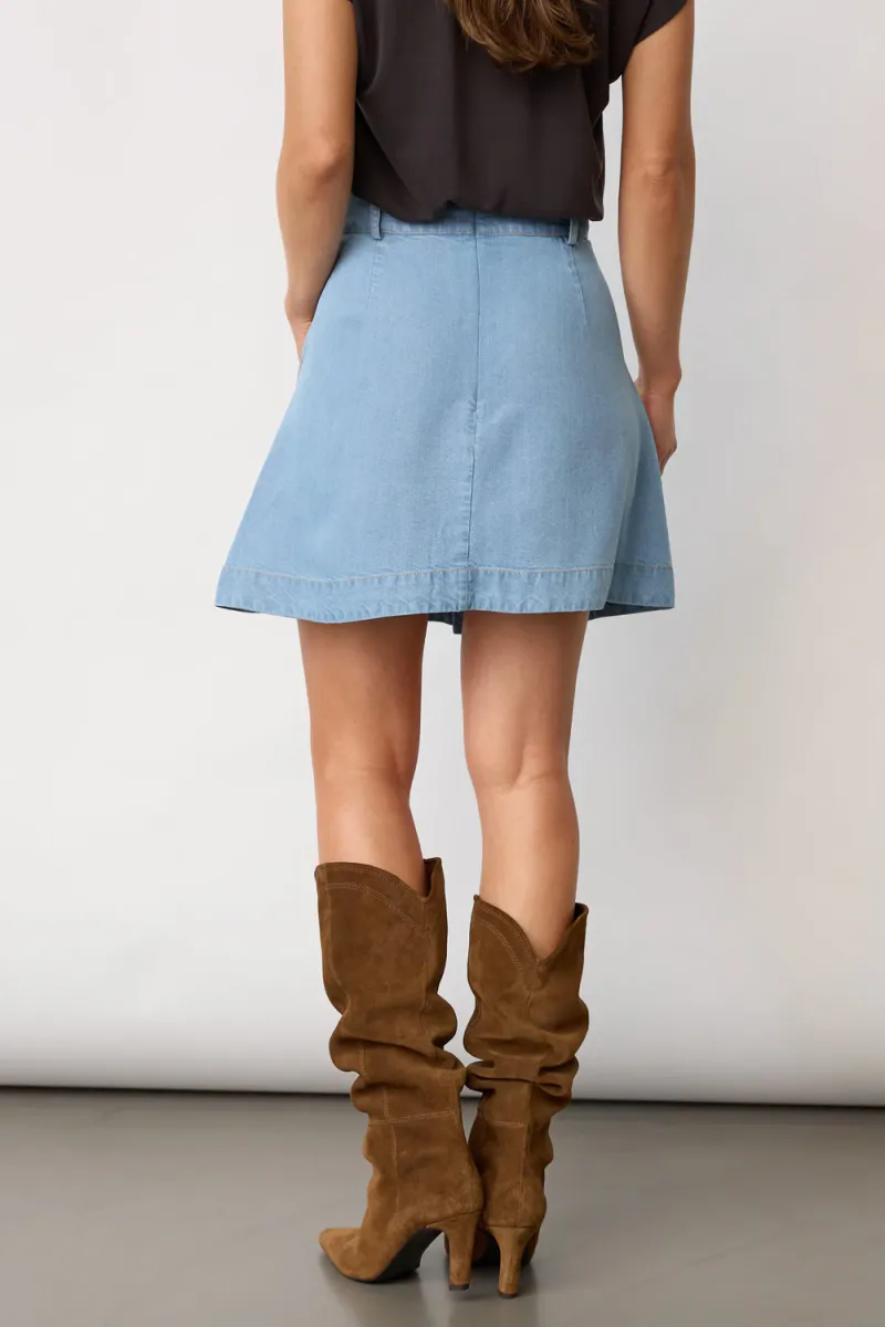 Tilly Pocket Pleat Mini Skirt, Fade Denim