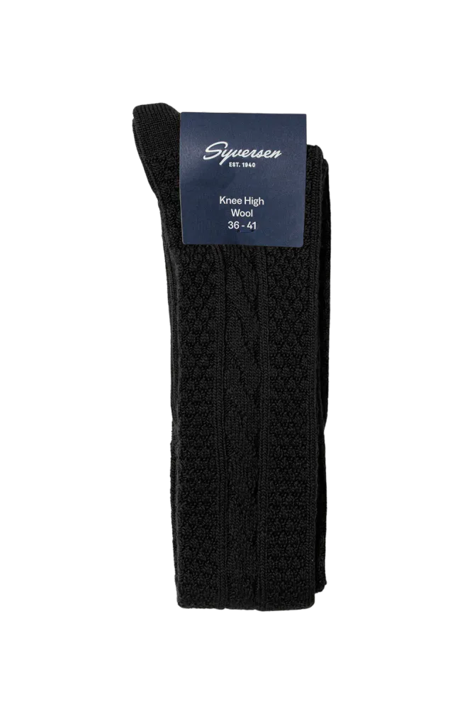 Wool Cable Knee-High, Black