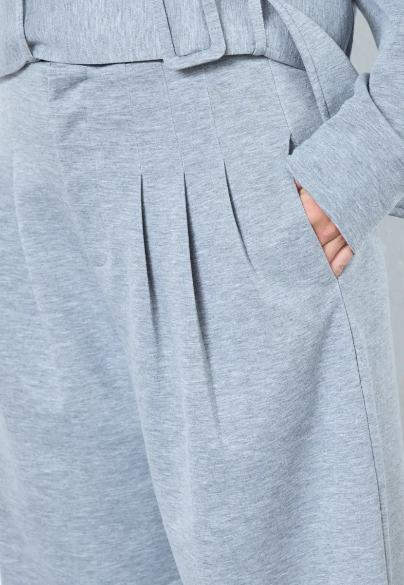 Lance Pleat Sweatpant, Grey Melange