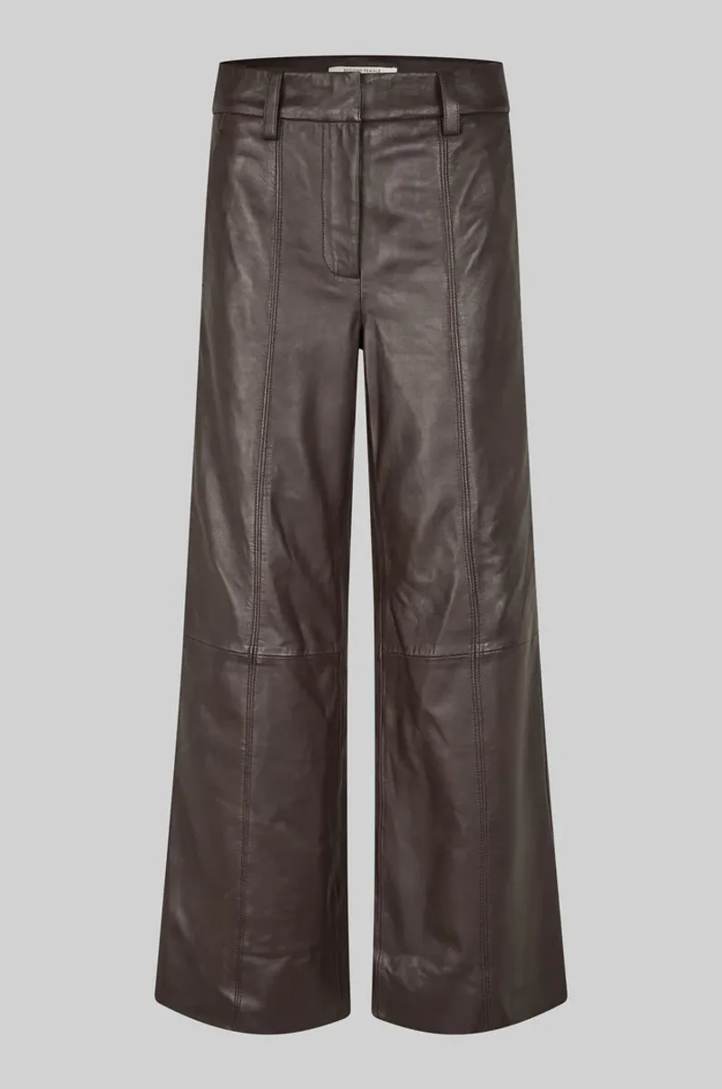 Letho Leather Straight Trousers, Chocolate Plum