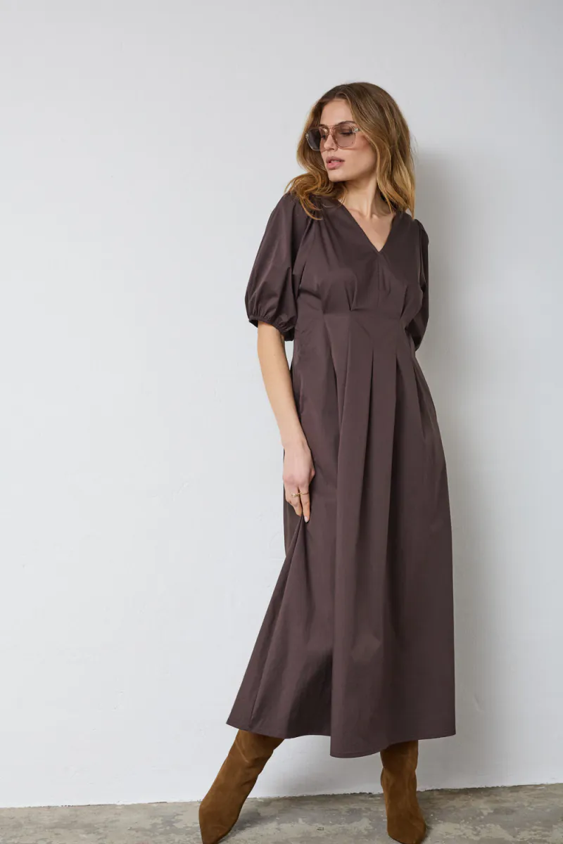 Poppy Pleat Dress, Dark Brown