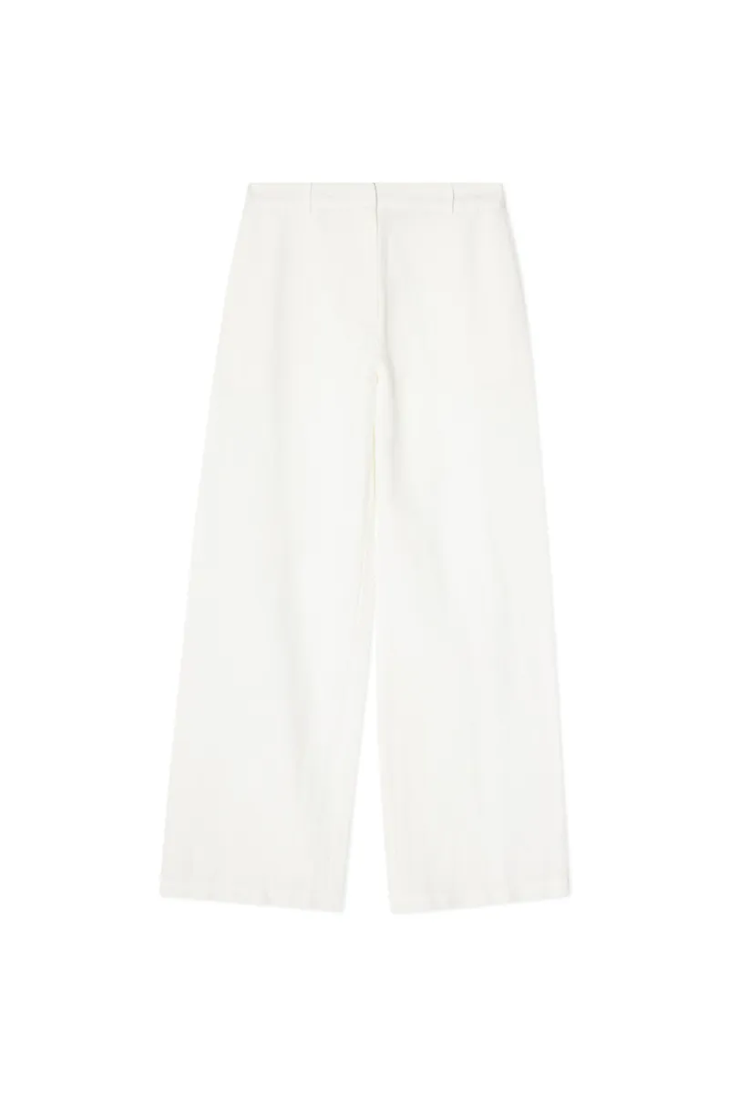 Mid-Waist Wide-Leg Linen Pants, White