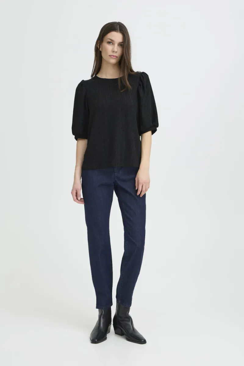 Thea SS Blouse, Black Glitter