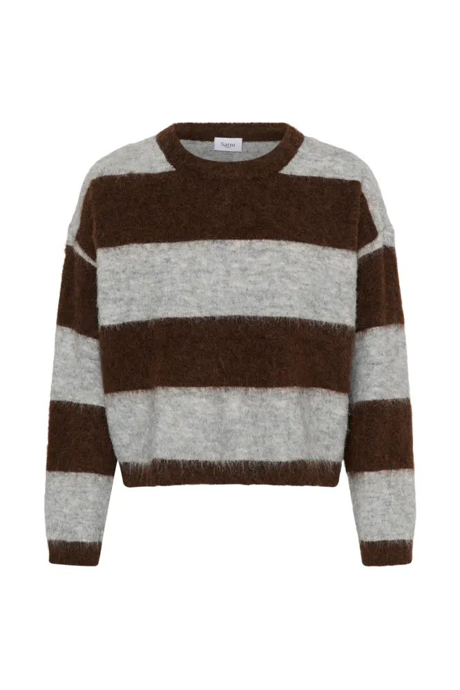 Tayzie Pullover, Chocolate Grey Melange Stripe