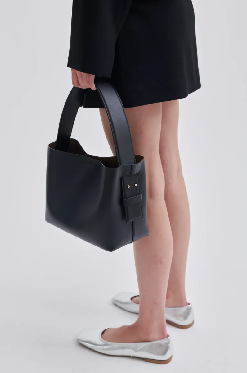 Leata Leather Bag, Black Silver