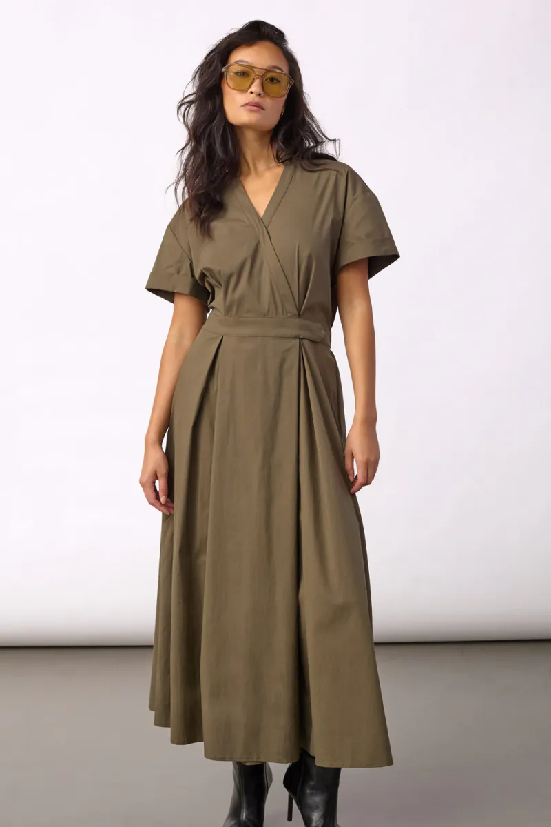 Elara SS Wrap Dress, Olive