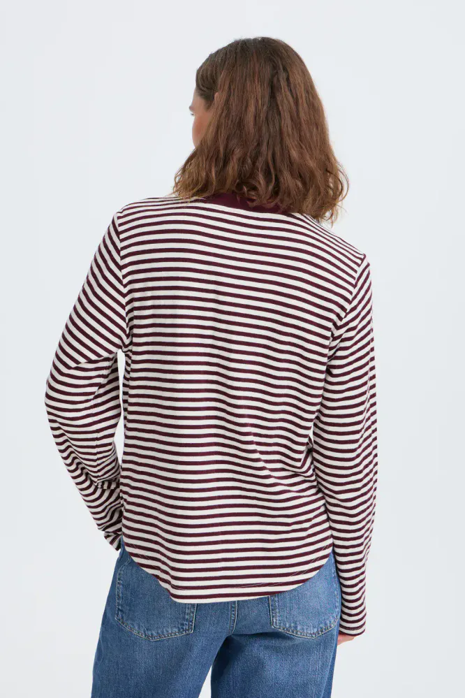 Estella LS T-shirt, Red And Birch Stripe