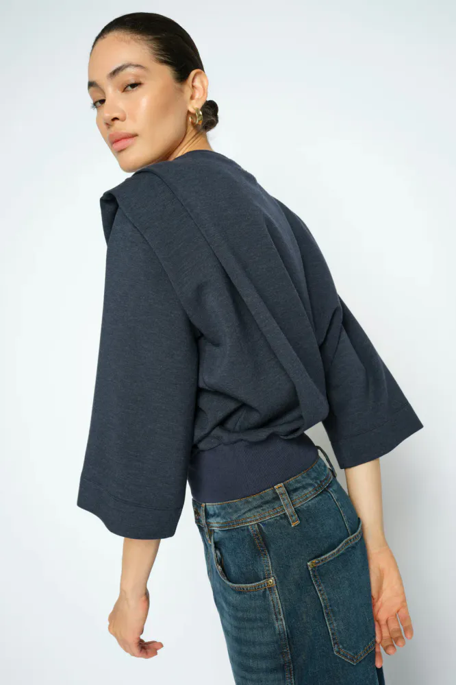 Mae O-3/4 Sleeve Sweatshirt, Salute Navy