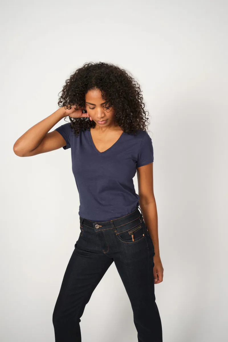 Arden Organic V-Neck Tee, Navy
