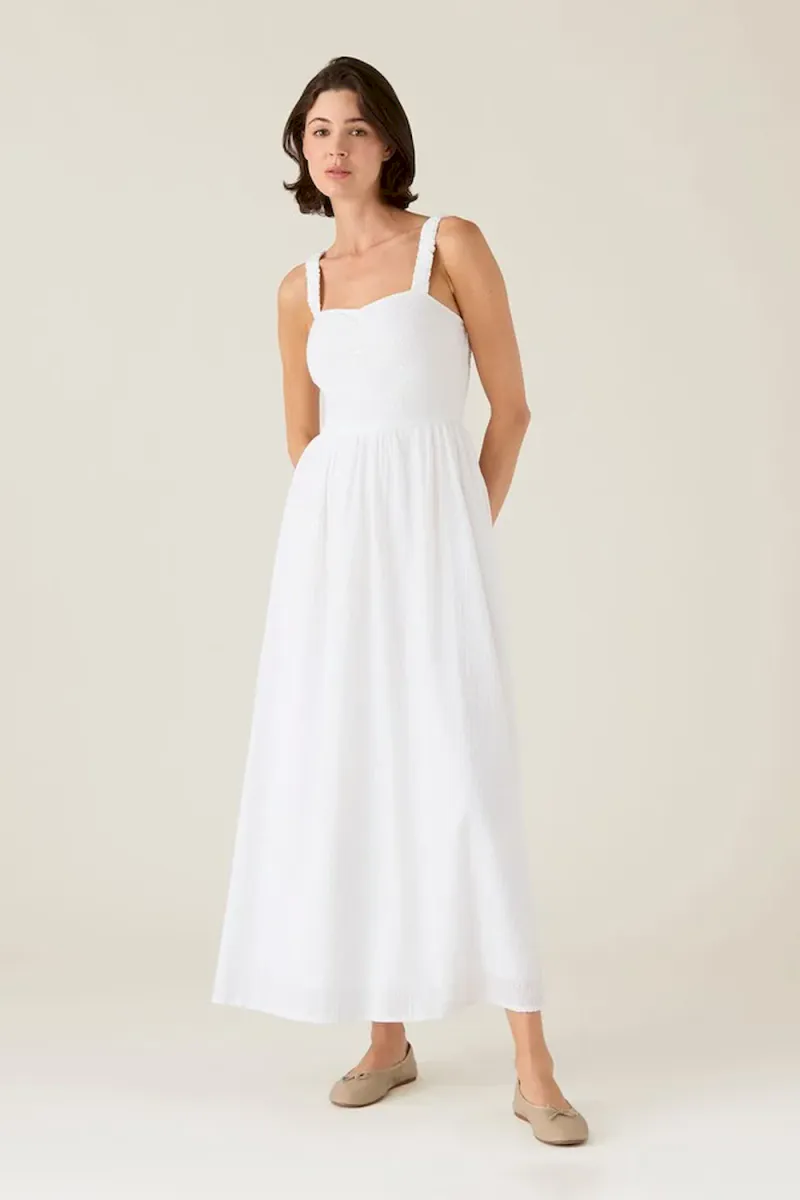 Seersucker Summer Dress, White