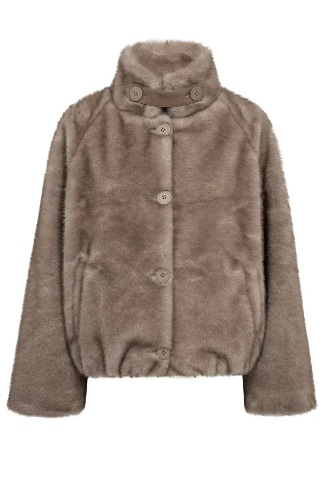 Hilda Faux Fur Jacket, Gray Sand