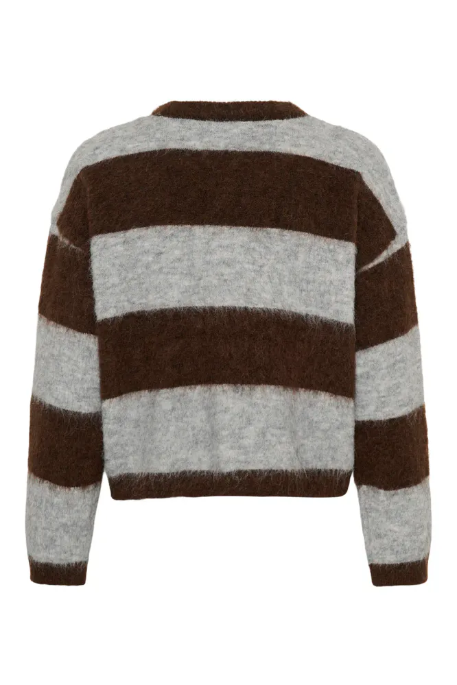 Tayzie Pullover, Chocolate Grey Melange Stripe