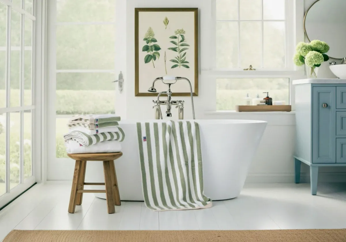 Block Striped Towel Sky, Green White