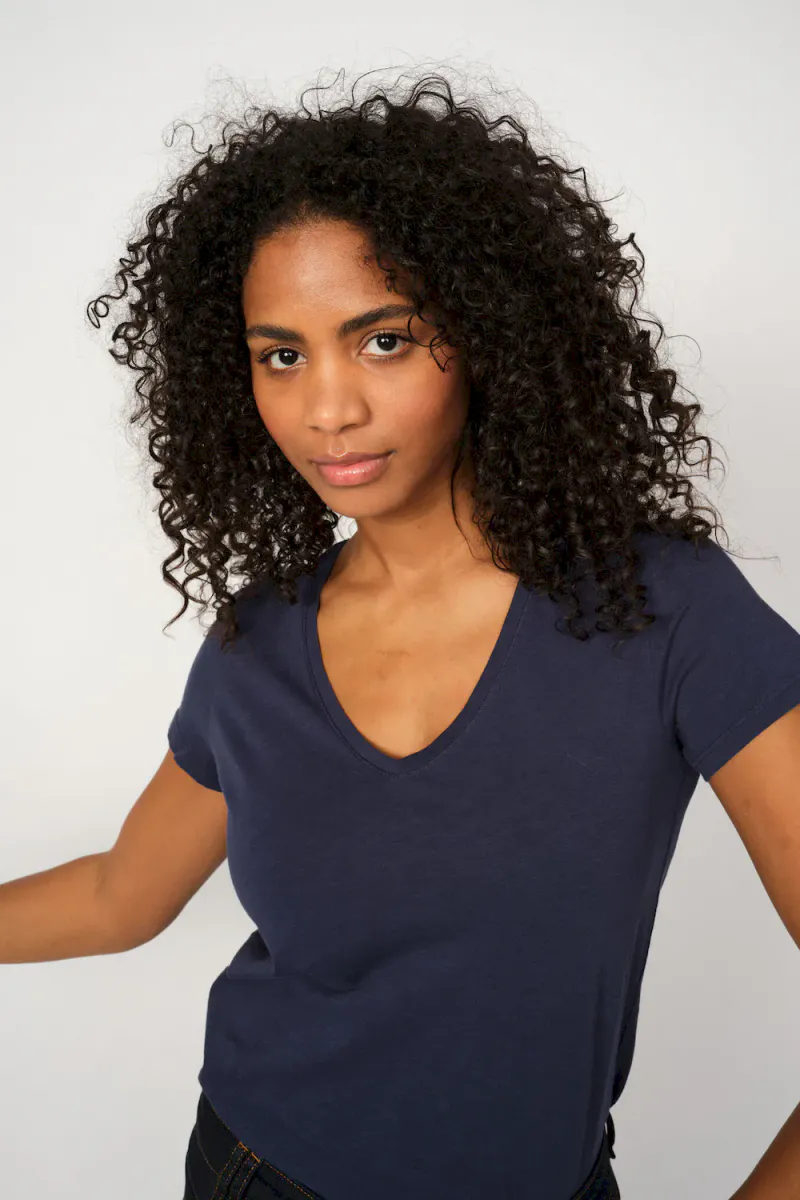 Arden Organic V-Neck Tee, Navy