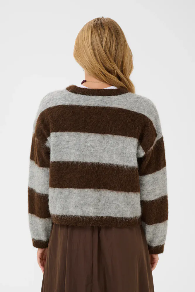 Tayzie Pullover, Chocolate Grey Melange Stripe