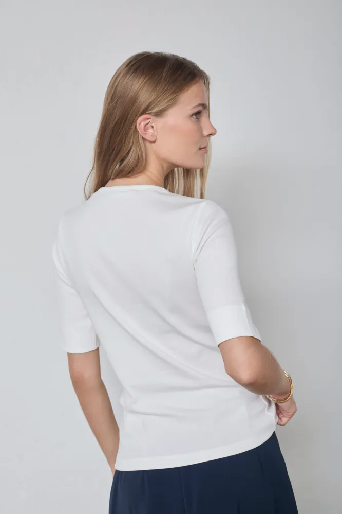 Granny Rib SS V-Tee, Off white